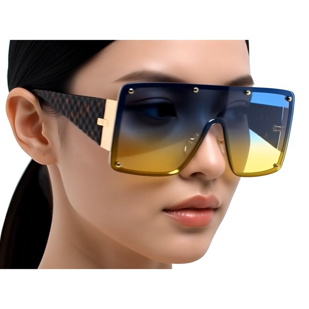 Oversized Shield Sunglasses Blue Yellow Lens Fashion‎ Shades Outdoor Party Gafas - Picture 5 of 10